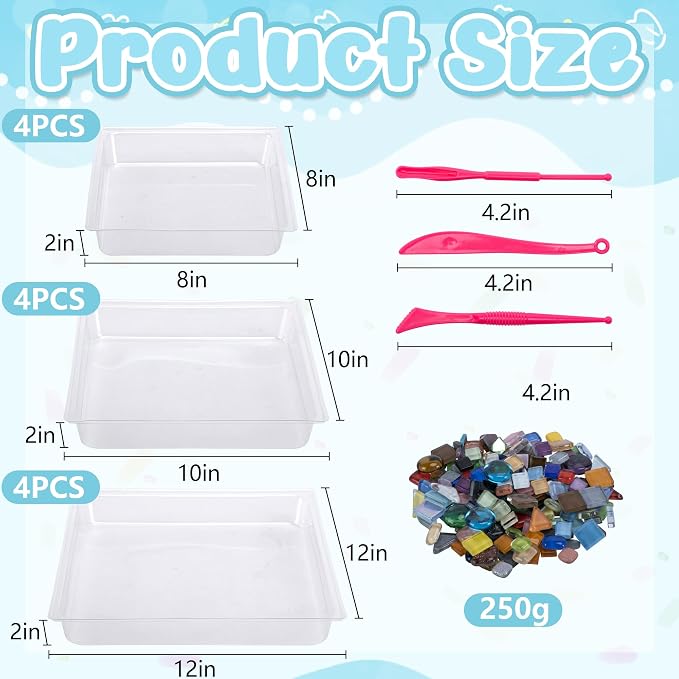 Mizelu 14 Pcs Square Stepping Stone Mold Kit, Includes Concrete Mold Mosaic Tiles and Carving Tools, 3 Size Garden DIY Stone Molds for Outdoor Walkways Pavement Decoration (No Concrete Mix)