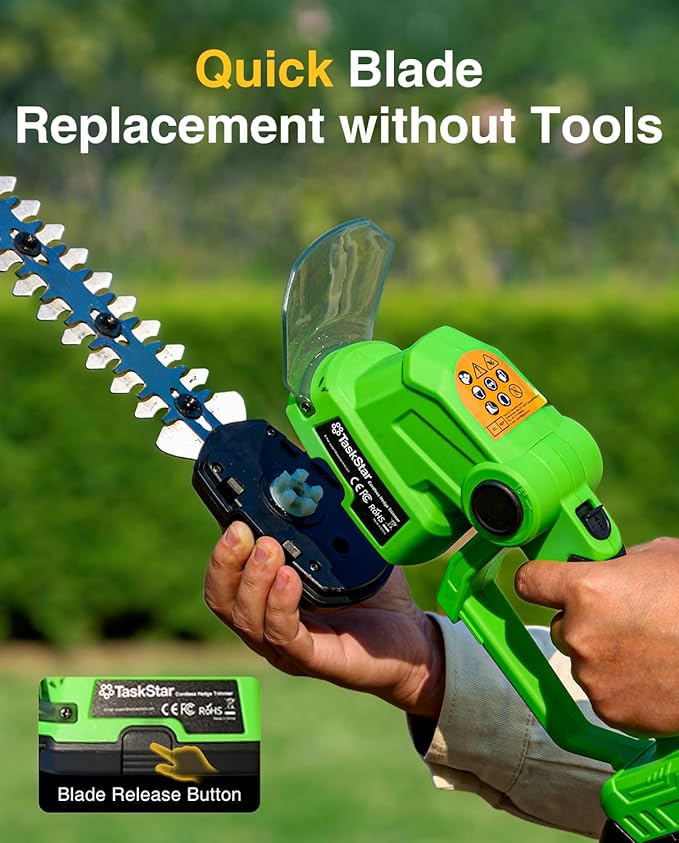 TaskStar 2-in-1 Hedge Trimmer Cordless: 20V Electric Bush Trimmer & Grass Shears - 2 PCS Rechargeable Battery, SK5 Blade, Rotating Handle, Lightweight Shrub Grass Clippers for Garden Yard Lawn