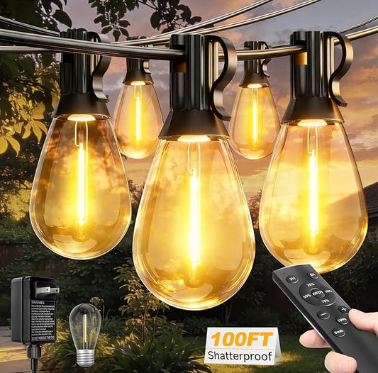 100FT Outdoor String Lights with Remote, LED Patio Lights with 35+1 Waterproof S11 Bulbs, Outside Dimmable 2700K Warm White, Timer & 3 Modes,for Backyard Garden Deck Porch Balcony Gazebo Party Decor