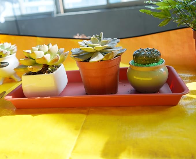 VUWEZ 2 Pack Plastic Plant Trays - Rectangular 17 18 inch, Indoor/Outdoor Plant Water Drip Trays for Flower Planters, Windowsill (7.8 x 17.5'', Terracotta)