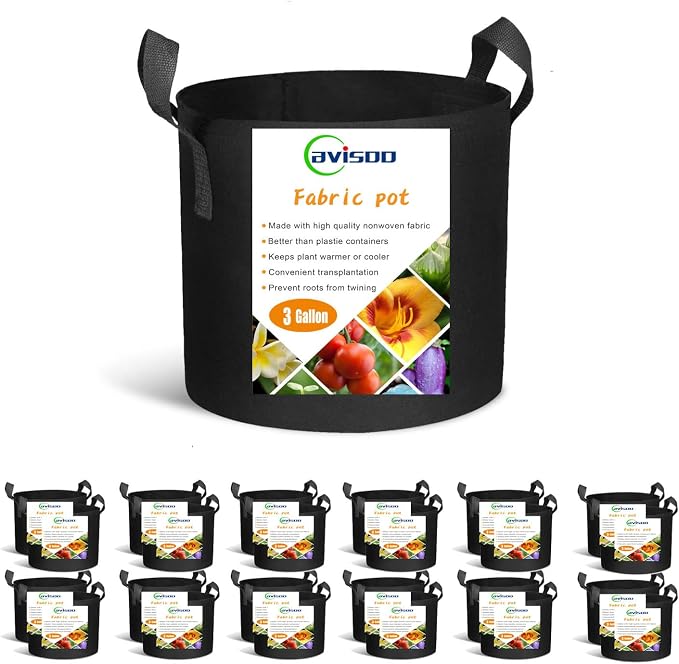 Cavisoo 24-Pack 3 Gallon Grow Bags, Heavy Duty Thickened Non-Woven Plant Fabric Pots with Reinforced Handles