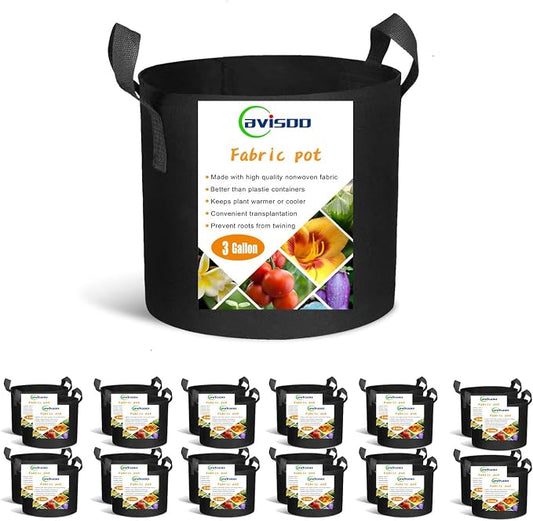 Cavisoo 24-Pack 3 Gallon Grow Bags, Heavy Duty Thickened Non-Woven Plant Fabric Pots with Reinforced Handles