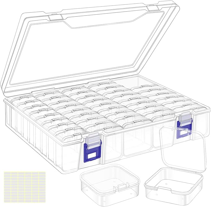 DILIBRA Bead Organizer Box, 46Pcs Small Bead Organizers and Storage Plastic Cases, Mini Clear Storage Containers Boxes with Hinged Lid for Diamond Painting Accessories Seed Jewelry Crafts