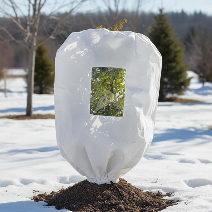 4 Pcs Large Plant Covers Freeze Protection with Viewing Window, Drawstring & Zipper Winter Frost Covers, Shade Cloth for Shrubs, Small Trees, Frost(White,31.5 x 39.4 Inch)