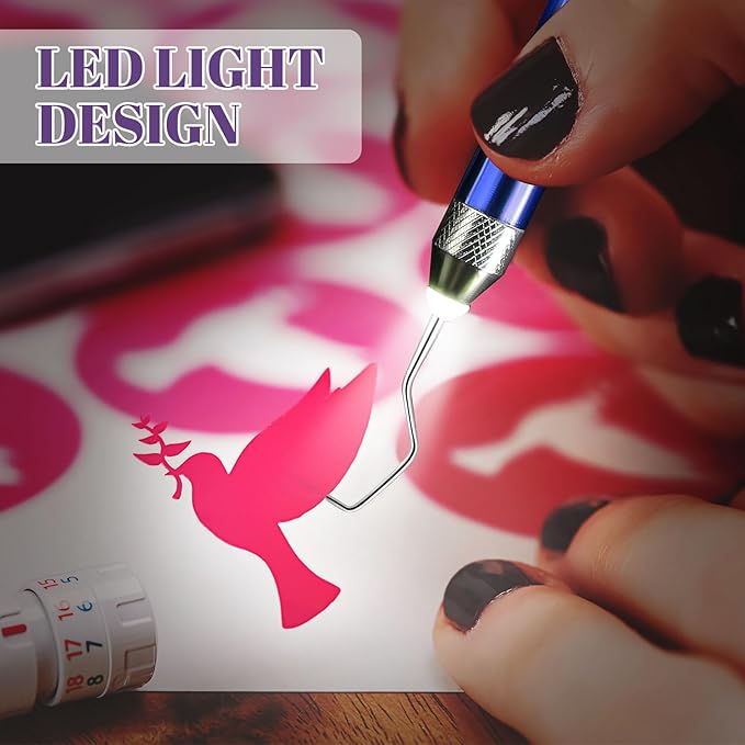 4 Pcs LED Weeding Tools for Vinyl with Light Weeding Tool with 5 Different Hooks Lighted Pin Pen Tool for Removing Iron on Tiny Vinyl Paper Crafting Silhouettes DIY(Colorful)