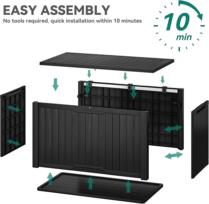 YITAHOME 240 Gallon Extra Large Outdoor Storage Deck Box, XXL Waterproof Resin Patio Storage w/Lockable Lid for Outdoor Cushions, Garden Tools and Sports/Pools Equipment, Black