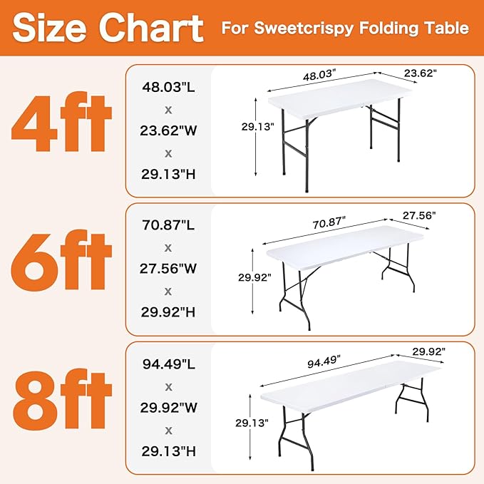 Sweetcrispy 6 FT Folding Picnic Table Easy to Fold and Store, Foldable Table for Camping Picnic Dining Party Kitchen Outdoor Indoor with Carrying Handle
