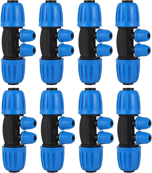 10 Pcs 1/2 to 1/4 inch Garden Hose Tubing Irrigation Fittings,4-Way Anti-Leak 1/2'' to 1/4'' Locked Barbed Drip Irrigation Tee Connectors (1/2"IDx0.6-0.63"OD) 1/2'' to 1/4'' Irrigation Tubing Fitting