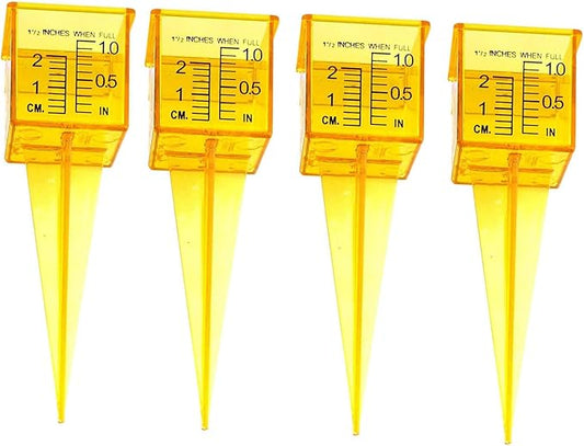 mollensiuer 4Pcs Rain Gauge Outdoor Plastic Sprinkler Gauge Transparent Outdoor Water Measuring Tool Lawn Water Gauge with Wide Mouth for Lawn and Garden Water Measuring Tool, Bright Yellow