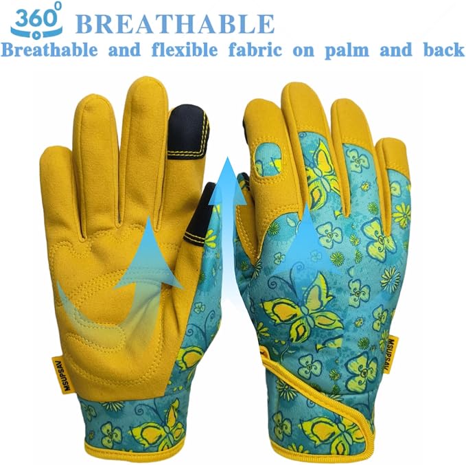 Gardening Gloves,Women Yard Work Garden Glove,Gifts | Thorn Proof,Puncture Resistant,Touchscreen,Gift,Leather,Spandex