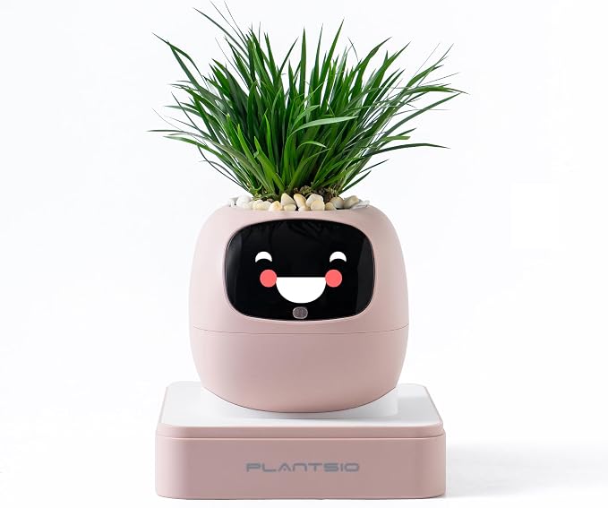 Smart Pet Planter, Smart Plant Pot, With Artificial Intelligence, Time Weather Display, And Multiple Expressions Animation,Lovely Plant Companion, For Desktop Decoration, Gifts,Plant-Free (Blush)
