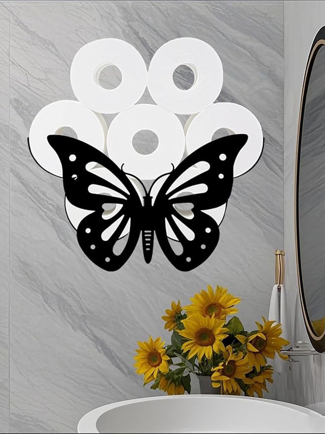 Butterfly Toilet Tissue Holder,Animal Paper Holders,Decorative Metal Papers Holder,Funny Toilet Animal Storage for Bathrooms,Bathroom Paper Organizer for Extra 8 Rolls Wall Mounted Art Decor