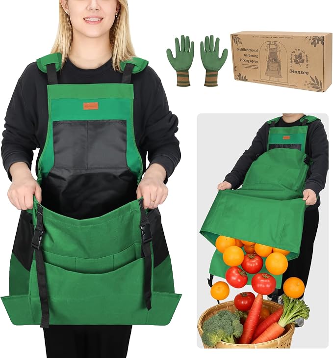 Gardening Apron with Pockets for Women&Men, Harvest Aprons w/Quick Release Pocket, One Size Fits Most, Gardening Gift