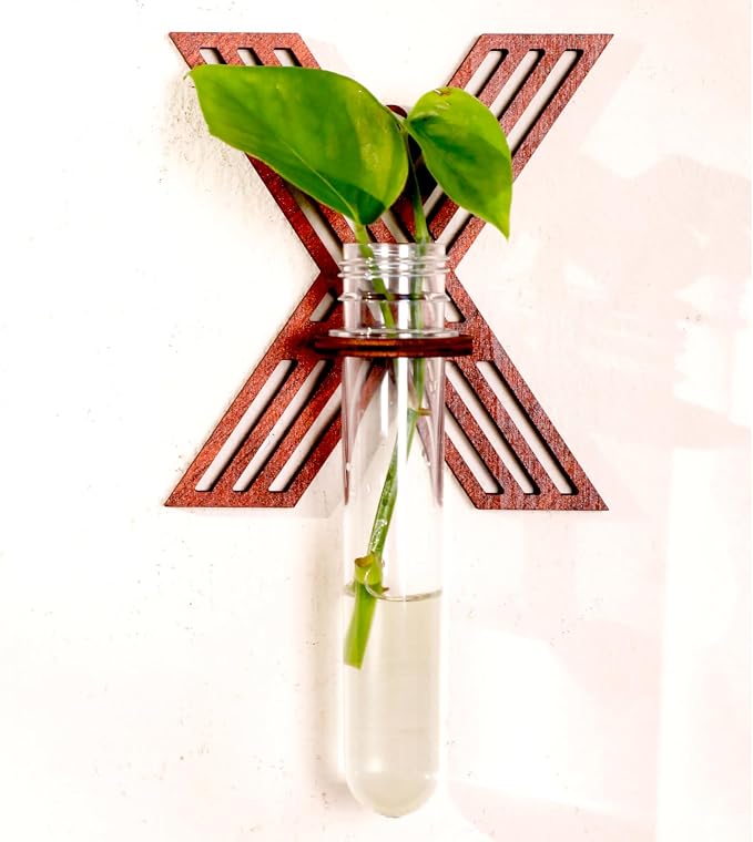 Wood Letter Wall Propagation Station Lightweight Decorative Plant Holder for Small Cuttings, Letter X Removable Adhesive Wall Decor for Bedroom, Nursery, Office