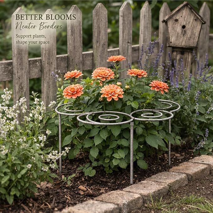 Metal Plant Support Ring for Garden, Peony Cage Stand, Indoor Pots, Flower Hoop, Decorative Grow Through Rings, Stackable Houseplant Stake, Dahlia Cage, Outdoor Orchid Clip(1PC,Medium)