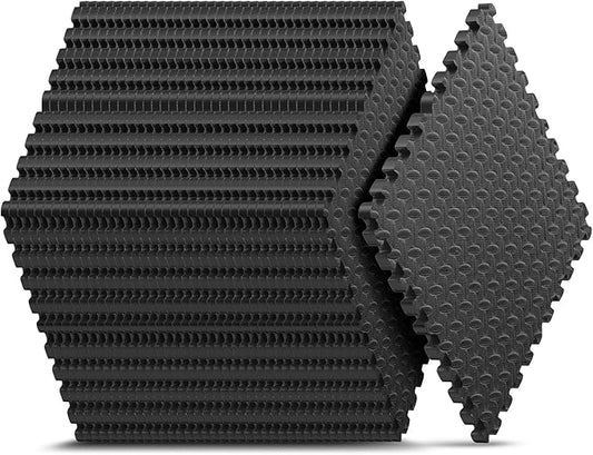 Home Gym Mat, Puzzle Exercise Mat, EVA Interlocking Foam Floor Tiles for Home Workout Equipment and Kids' Play Areas - Black, 24 in x 24 in x ½ in - 12 Tiles (Black, 12 Pack, 48 SQ FT)