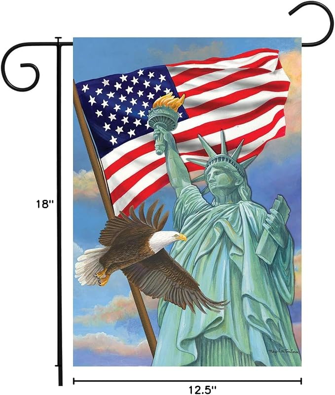 Symbols of Freedom Patriotic Garden Flag Statue of Liberty Eagle 12.5" x 18"