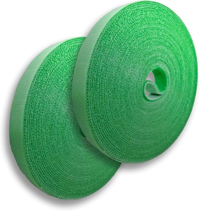 Garden Tie Green Strap Plant Supports Gentle on Plants Pre-Cut Design Tearable Reusable Sturdy Multi-Purpose for Home Garden Balcony Office (32.8ft × 0.6 inch, 2 Rolls)