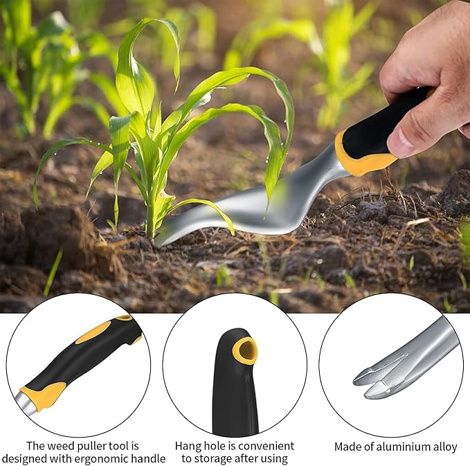 wugongshan 2 Pcs Hand Weeder Puller Tool, Manual Weed Puller Tool Kit, Garden Manual Weeder Removal Tools with V-Shaped Forks, for Garden Yard Lawn Farm Weed Roots Digging Removal Hand Tool