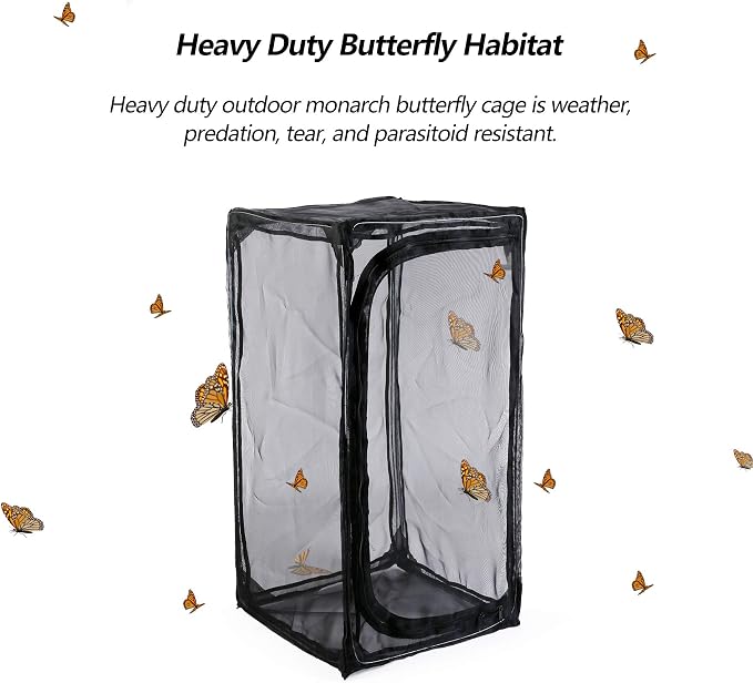 30" Monarch Butterfly Habitat, Outdoor Collapsible Insect Mesh Cage | Heavy Duty, Terrarium Pop-up, Zipper Protection