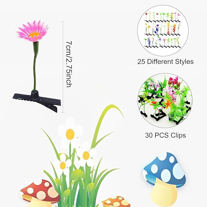 30 Pcs Bean Sprout Hair Clips, Tianhoudeger Mixed Style Plant Hairpins Flower Hair Clip Little Grass Barrette Mushroom Butterfly Headwear Hair Accessories for Women Girl School Home Party Christmas