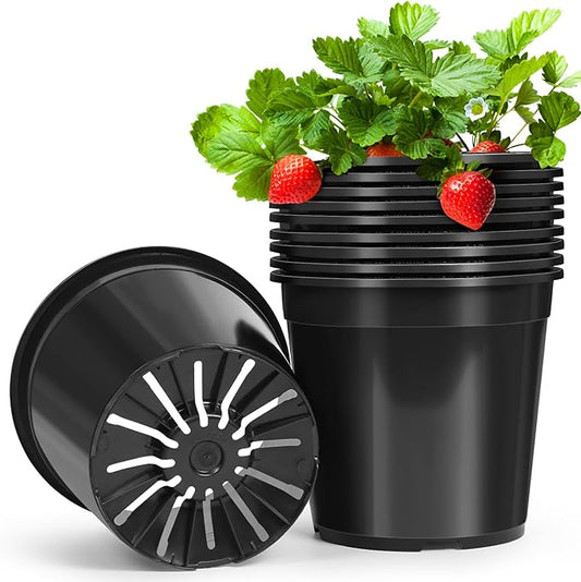 10 Pack1 Gallon Pots for Plants, 1 Gallon Plastic Nursery Pot with Drainage Holes, Sturdy Plastic Plant Pots for Nursery Garden, Flowers, Succulent Outdoor Indoor (Black, 1 Gal- 10 Pack)