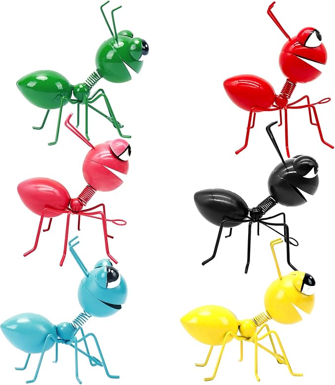 Cruis Cuka Metal Ants Wall Decor, Set of 6 Cute Garden Hand Painted Decorations for Outdoor Fence Patio Yard, Rustic Farmhouse Hanging Sculptures