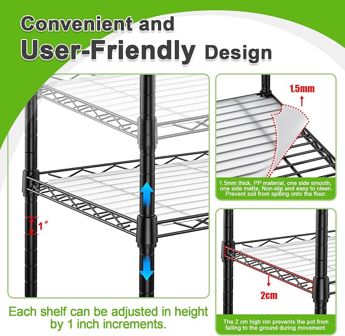 5-Tier Mini Greenhouse with Grow Light, Shelf Height Adjustable Metal Plant Shelf with PVC Cover and Wheels, Includes 4-Pack Full Spectrum Plant Lights, 11x16x57inch