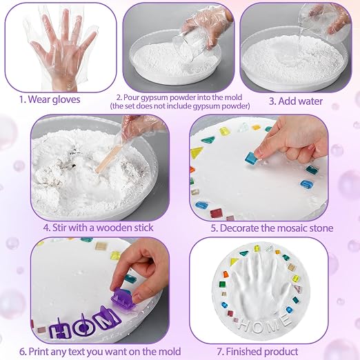 Jetec 12 Set Stepping Stone Mold Kit for Mother's Day Gift Creating Stepping Stones Garden Markers Round Concrete, Mosaic Number Letter Mold Tiles Disposable Gloves, No Concrete Mix(Four Size)