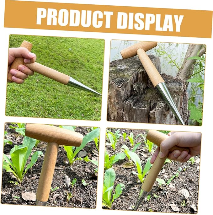 Kisangel Garden Hole Punch Dibber Tool T-Handle Seed Planter for Weeding and Planting