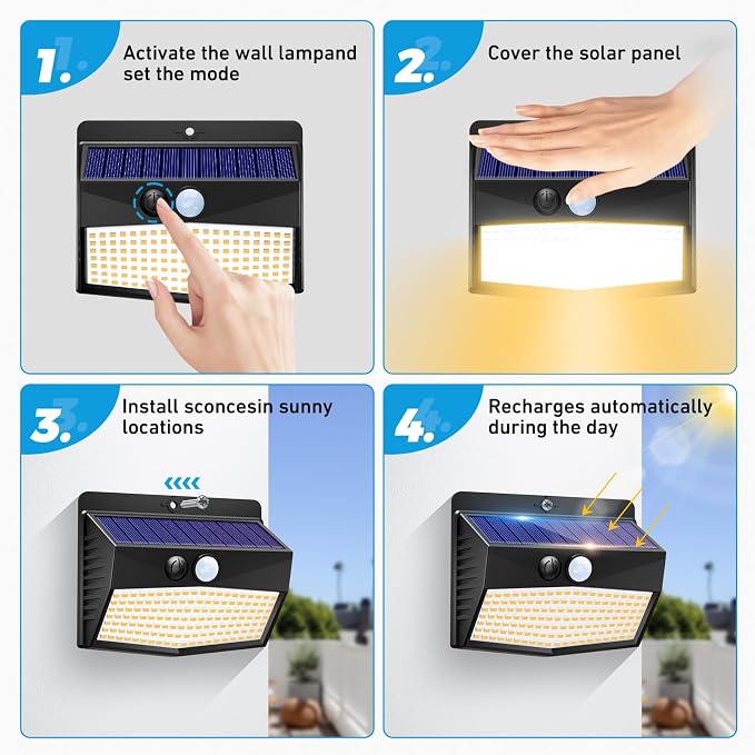 Peasur Solar Lights Outdoor Motion Sensor [20 Packs] Security Light with 3 Lighting Modes Wall Lights Waterproof Solar Powered Lights for Garden Fence Yard, Warm White