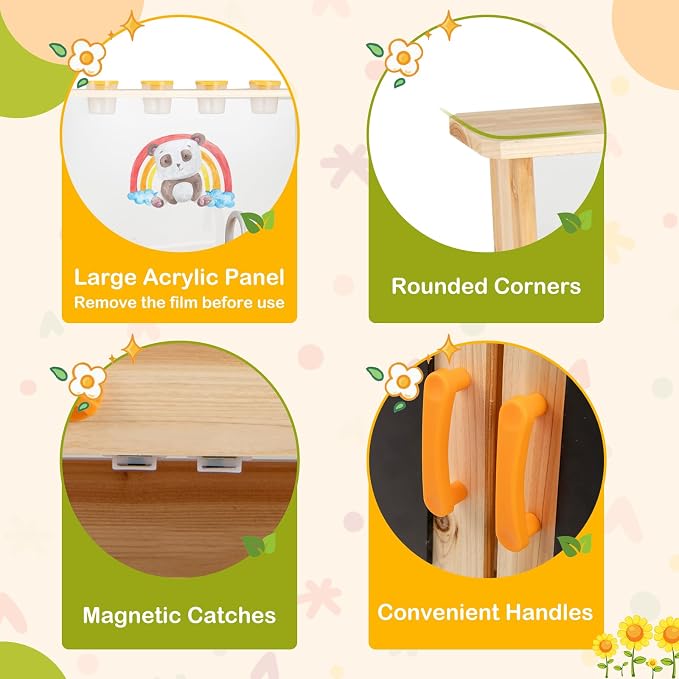 Costzon Mud Kitchen, Fir Wood Outdoor Play Kitchen with 4 Planting Pots, Stoves, Removable Sink, Acrylic Panel, Chalkboards & Accessories, Kids Kitchen Playset for Backyard Garden, Gift for Boys Girls