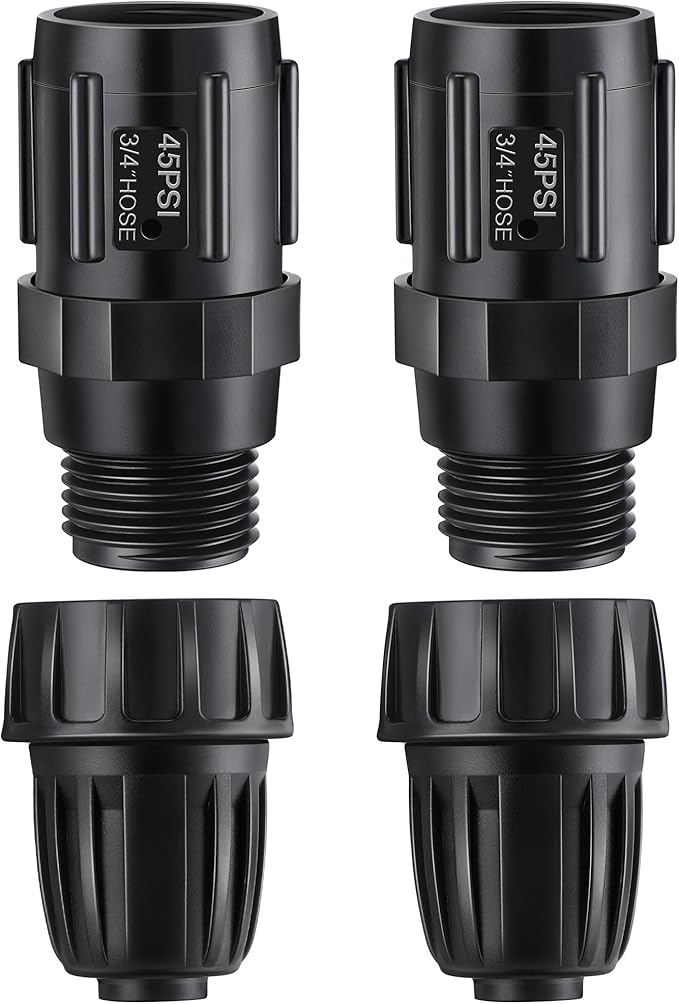 4 Pcs 45 PSI Drip Irrigation Pressure Regulator Faucet Adapter Kit, 2 Pcs 3/4" FHT x 3/4'' MHT Pressure Regulator, 2 Pcs 1/2 Inch Drip Irrigation Tubing Adapter for Drip Irrigation System