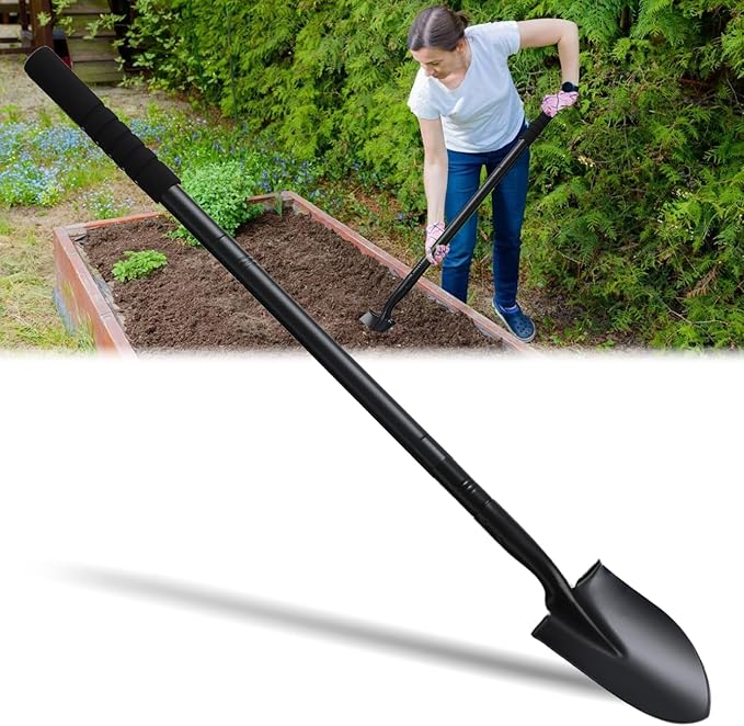 Small Round Point Digging Shovels, Garden Spade Shovel Beach Shovels with 43.3in Handle,Heavy Duty Portable Metal Shovel for Gardening Camping Trenching Digging Landscaping,Off-Road Use, Black