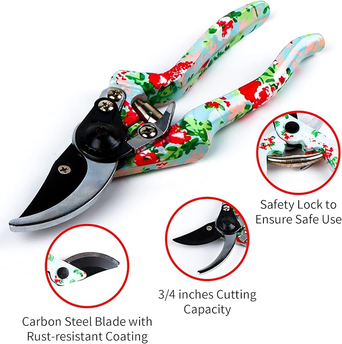 Womens Gardening Gifts Set - Floral Gardening Tools with Tote Bag - Gifts for Mom, Girlfriend or Women - Birthday, Christmas (Blue)
