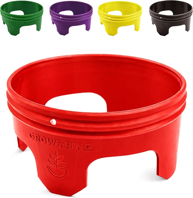 7 inch Solid Planting Grow Rings | 12 Pack Red | One-Piece Design for Deep Root Watering Veggies, Herbs & Flowers | Mulch & Soil Barrier | Deter Slugs and Cutworms | Heavy Duty | Made in USA
