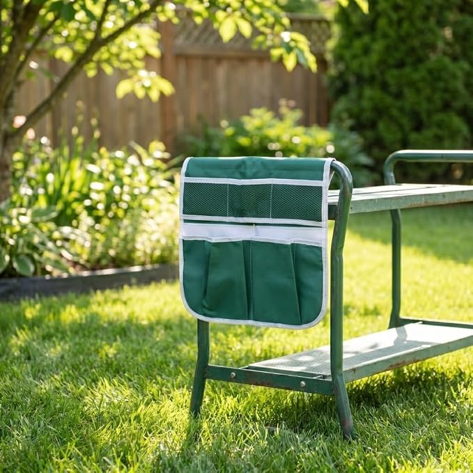 Garden Stool Side Bag 2 Pcs – Hanging Organizer with Pockets for Gardening Kneeler Bench, 600D Oxford Cloth Storage Pouch for Tools and Supplies
