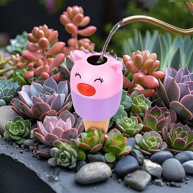 Yeswhat Self Watering Plant Spikes 4 Pack, Terracotta Automatic Plant Waterer for Indoor Outdoor Plants, Slow Release Watering Stakes, Vacation Watering Devices for Potted Plants Garden Decor (Pig)