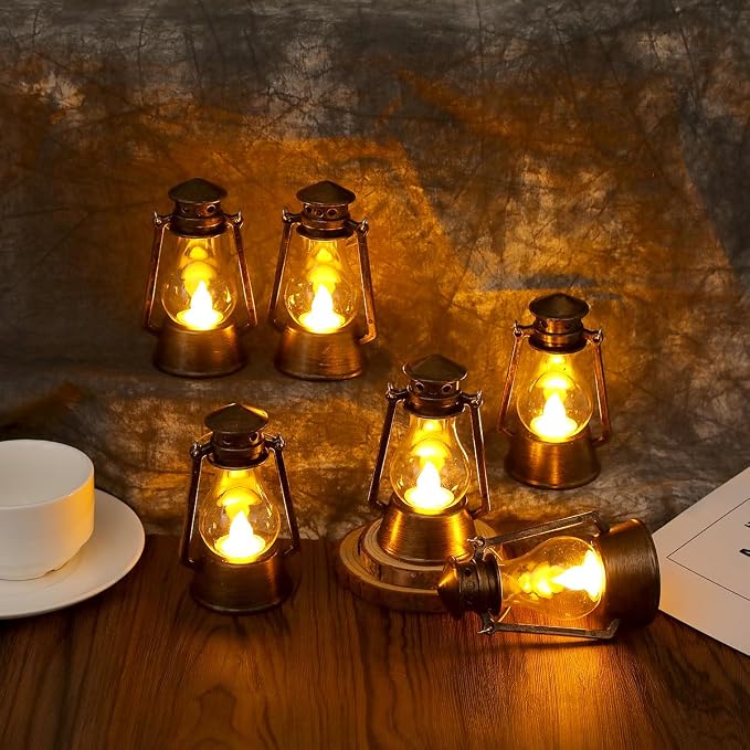 Mini Vintage Lantern Decor 12-Pcs LED Small Lanterns Indoor Decorative Outdoor Hanging Lantern Decorative Candle Lanterns Farmhouse Decor for Wedding Centerpiece,Halloween,Christmas Decorative