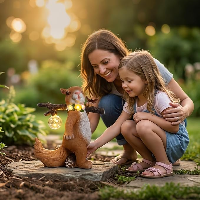 Solar Garden Statue Squirrel with Hanging Globe Light, Garden Decor for Outside, Yard Decorations Outdoor for Patio Porch, Housewarming Gifts for Women & Grandma