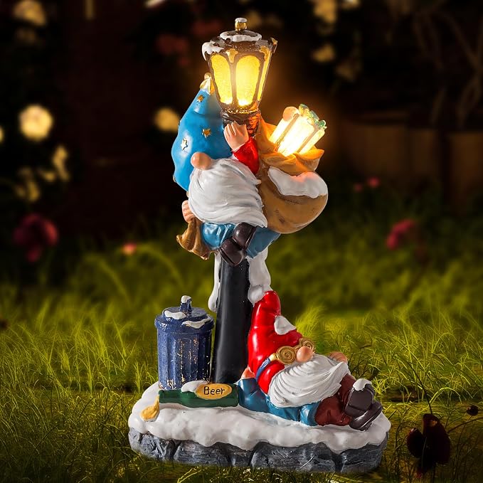 WINTS Solar Garden Gnome,10" Gnome Statue with Solar Lights Outdoor Decor for Patio,Lawn,Yard,Balcony,Funny Gnomes Best Gifts for Father's Day,Women,Housewarming,Birthday