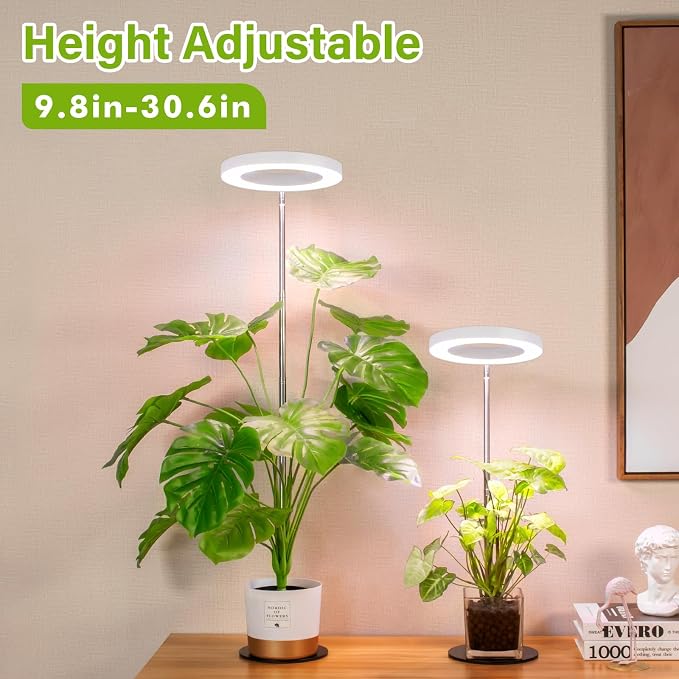 LORDEM Grow Light, LED Plant Light for Indoor Plants Growing, Full Spectrum Desk Growth Lamp with Automatic Timer for 4H/8H/12H, 4 Dimmable Levels, Height Adjustable 9.8"-30.6", 2 Pack
