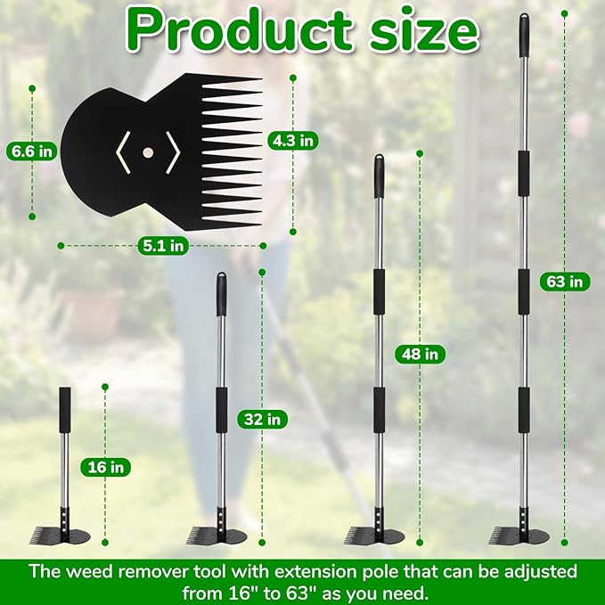 Garden Tools,Weeder Tool,63" Weed Puller Tool with Long Handle,12 Claw Steel Head,Easy Weeding Without Bending or Squatting Down,Weeding Tools Suitable for Farm Planting,Gardening