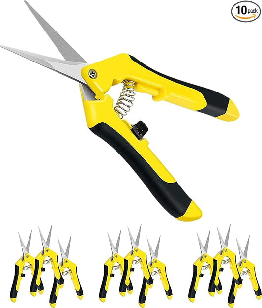 iPower 6.5 Inch Gardening Scissors Hand Pruner Pruning Shear for Gardening and Trimming, Heavy-Duty, Ultra Sharp Stainless Steel, Yellow, 10-Pack