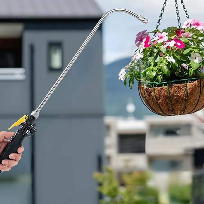 Watering Wand For Hanging Baskets, Garden Hose Sprayer With Adjustable Nozzle, Car Pet Window Cleaning Tool, Great For Watering Seedbeds, Hanging Plants, Deck Plants. (Upgrade 90-degree curved nozzle)