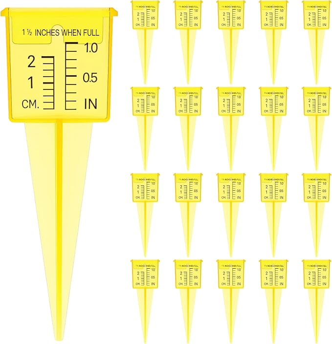 20 Pack Rain Gauges, 1.5" Sprinkler Rain Gauge Yellow Transparen Rains Gauges Outdoor Water Measuring Tool for Yard Lawn Garden with Inch and Centimeter Scales Accurate Rainfall Measurement