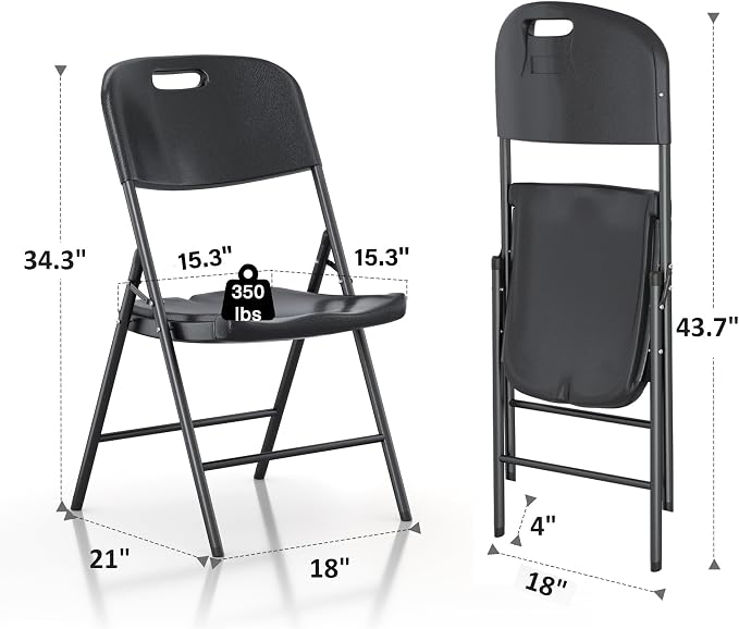 VECELO 5 Piece Folding Card Table Square and Chairs Set, Plastic Tabletop & Seat, Foldable & Portable for Indoor Outdoor Use, Black
