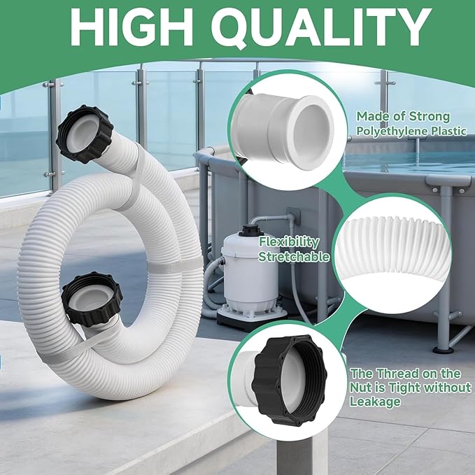 1.5" Pool Pump Hose for Intex Sand Filter Pumps & Saltwater Systems 29060E Pool Filter Hose for Intex & Coleman Above Ground Pools Parts 59" Long replacement hoses with 4 Washers, 2 Pack (2)