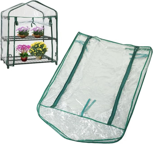 2-Tier Greenhouse Replacement Cover Clear PVC Plant Greenhouse Cover with Roll-Up Zipper Door - 27" L x 19" W x 36" H