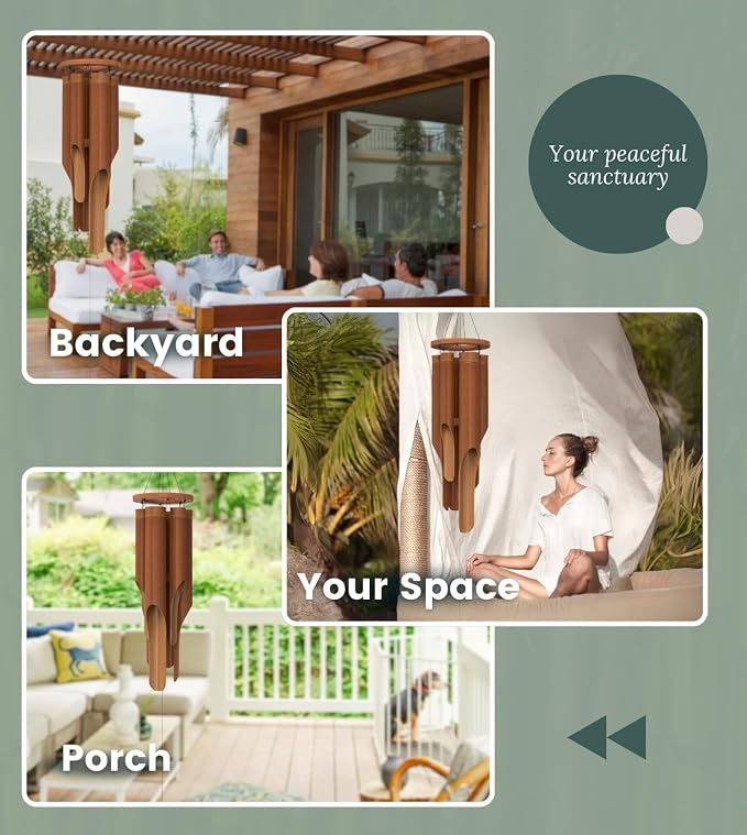 Nalulu Classic Bamboo Wind Chimes - Outside Outdoor Wood Wooden Windchimes, Medium, Handcrafted with Calming Deep Tones, Ideal Home Decor or Gift for Any Occasion